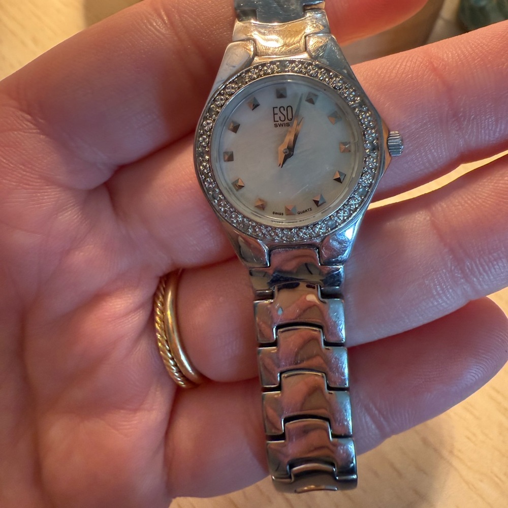 ESQ Vintage Mini Women's Silver Watch with Mother of Pearl & Diamond Accents